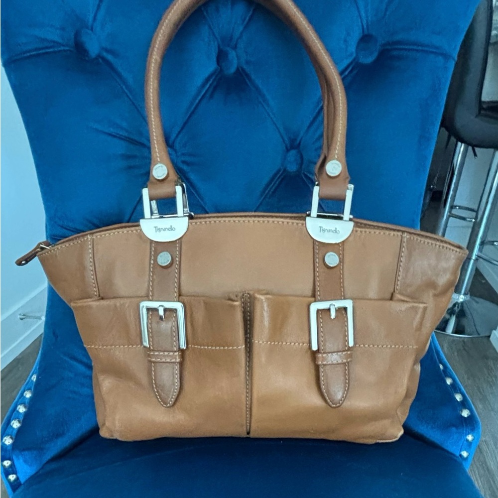 Tignanello Leather Shoulder Bag with Silver Hardware